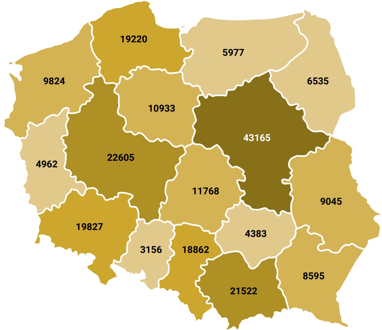 Rysunek 2. Mieszkania oddane do użytku w 2023 roku wg. województw
