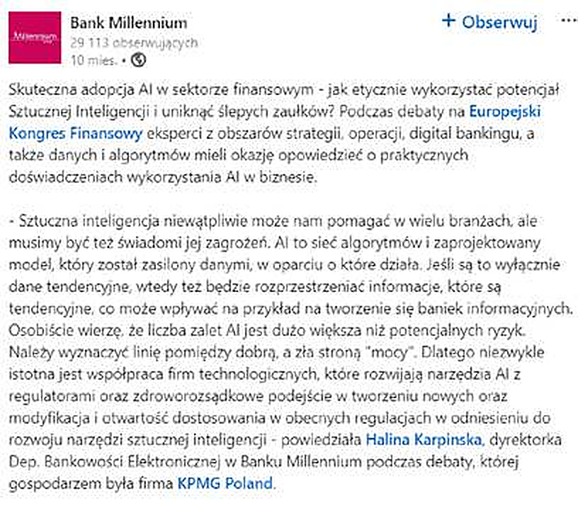 Bank Millennium – Skuteczna adopcja AI w sektorze finansowym