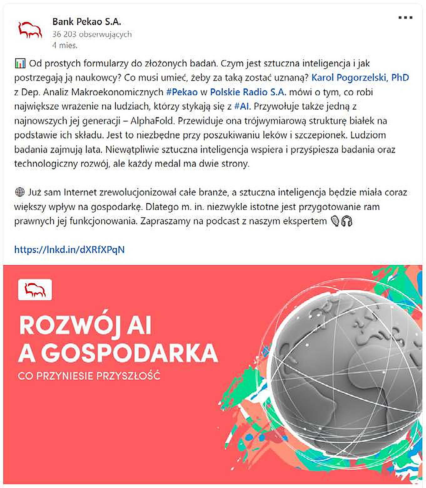 Bank Pekao S.A. – publikacja o sztucznej inteligencji i grafika „Rozwój AI a gospodarka”
