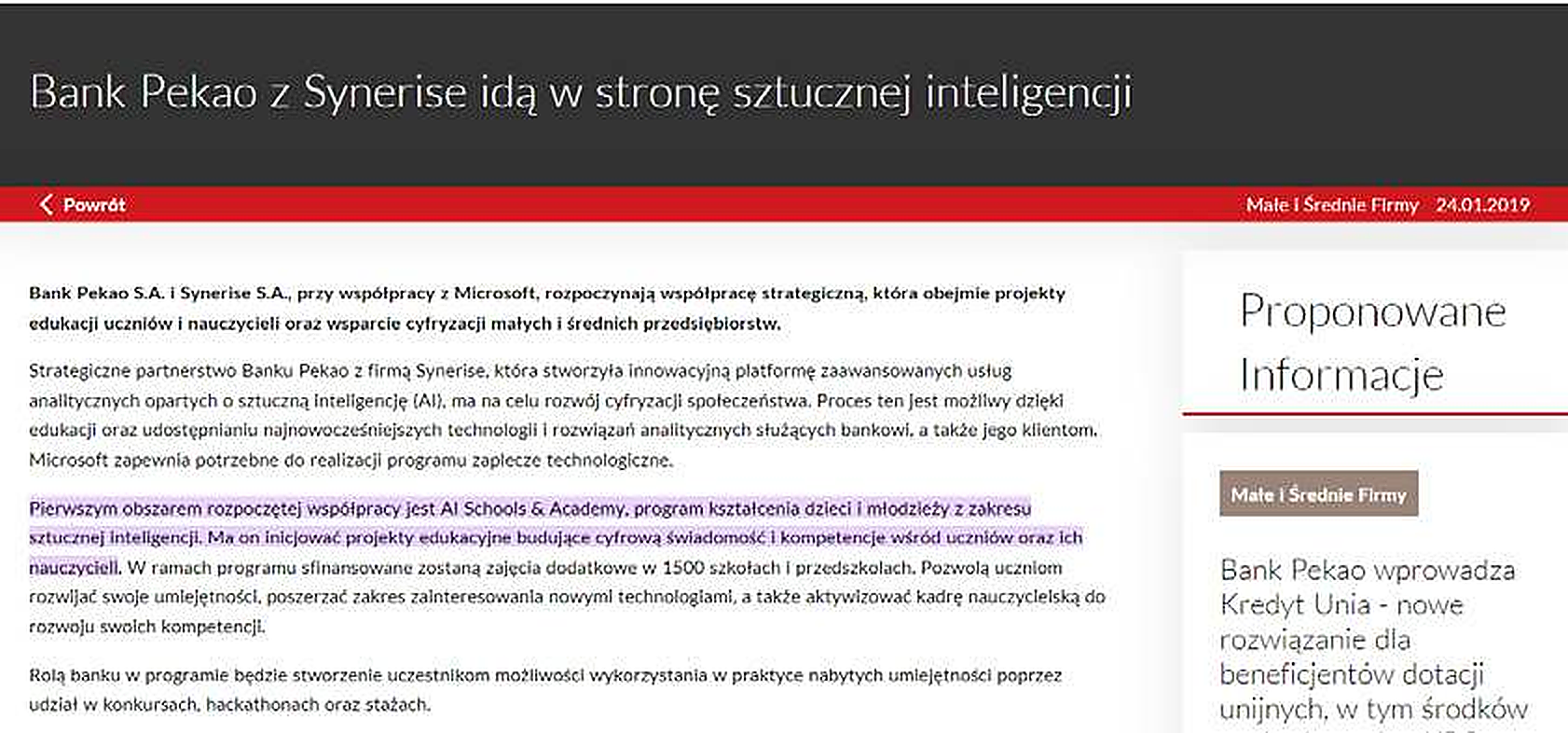 Bank Pekao z Synerise idą w stronę sztucznej inteligencji