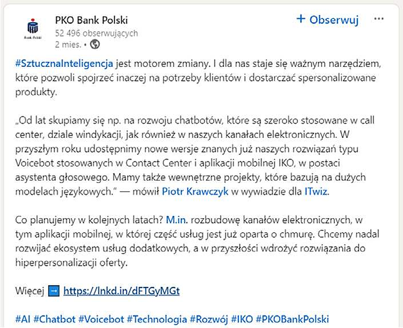 PKO Bank Polski – publikacja dotycząca rozwoju i zastosowań sztucznej inteligencji